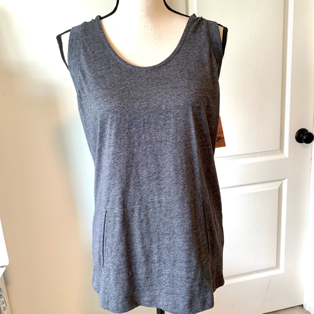 NIKE Sleeveless Hooded Cotton Blend Training Top—S